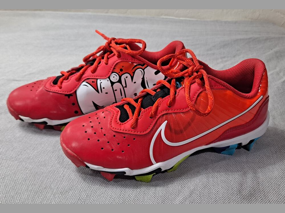 Nike 5Y Alpha Huarache 4 Keystone Big Kids' Baseball Cleats Red Leather Lace Up